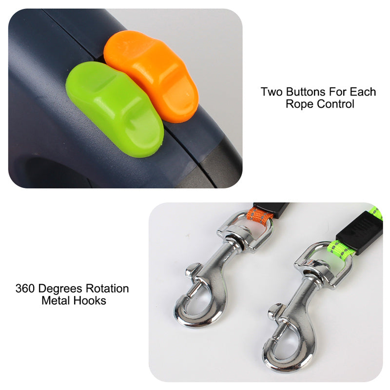 Retractable Dual Dog Leash with Light