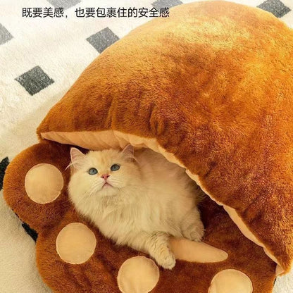 Plush Bear Paw Cat Bed